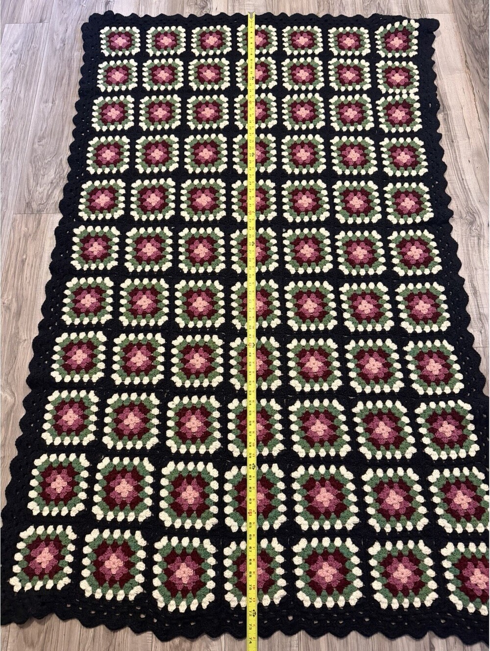 Vintage Hand Crocheted Granny Square Afghan Blanket Cottagecore Throw 45"x74" - Picture 3 of 7